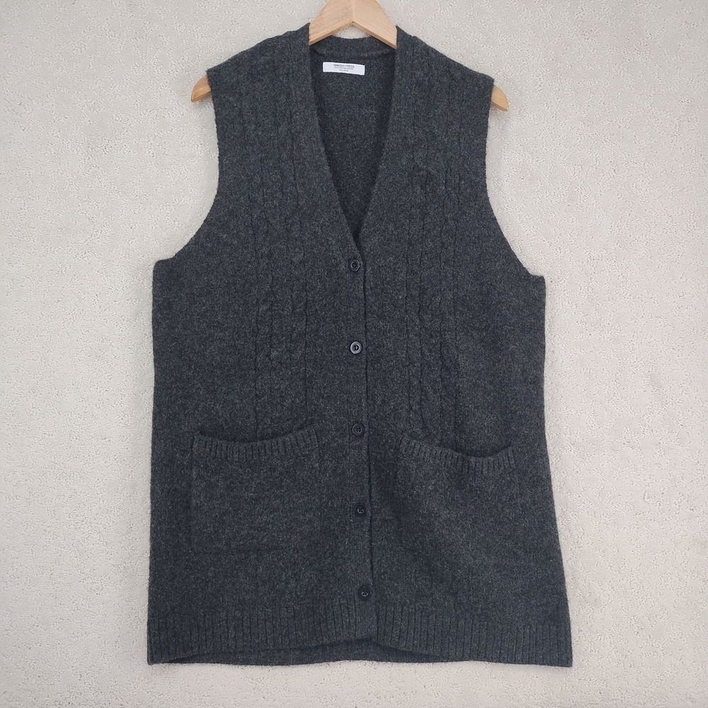 Smash+Tess Cardigan Vest Womens M Long Cable Knit Button Front Dark Gray Pockets